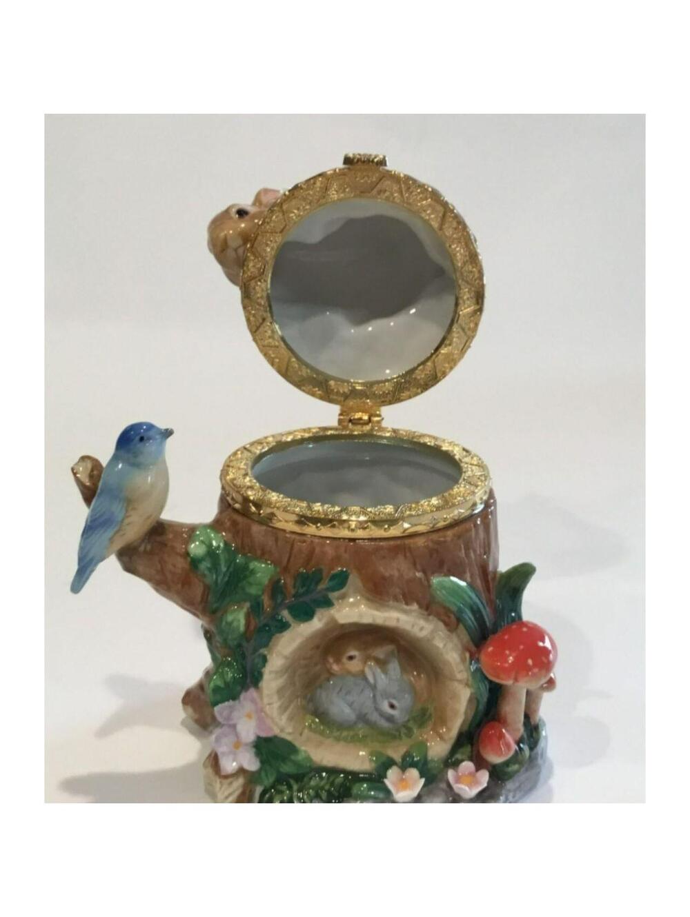 CWC Ceramic Tree Stump Trinket Box with Bunny Rabbit, Bird & Butterfly - Picture 7 of 8